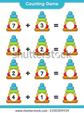Count and match, count the number of Pyramid Toy and match with the right numbers. Educational children game, printable worksheet, vector illustration Foto d'archivio © 