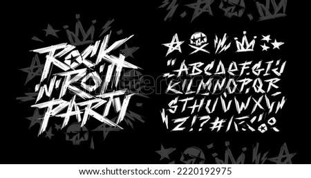 Rock'n'roll Party vintage style grunge sign with type font alphabet vector template