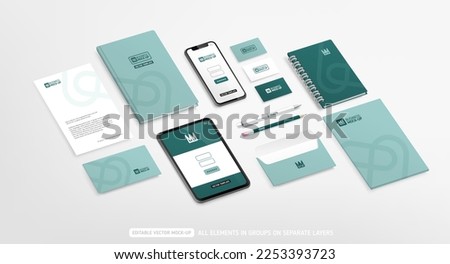 Minimalistic Brand Identity Mock-Up set of stationery with logo concept. Company branding editable 3d vector mockup   Medical clinic office stationary mockup template. Pharmacy corporate style