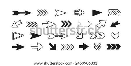 Perfect Arrow icon set. Vector Arrow and Pointer silhouette collection isolated on white background. Editable Cursors and Arrows symbols and elements