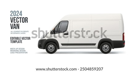 Modern Delivery Van Truck Side view blank mockup. White Cargo Van with space for text or your branding design - realistic editable vector template. Horizontal blank for banner and advertesment