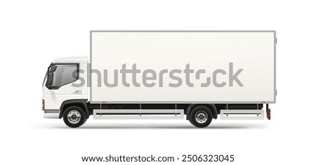 Side view Cargo Van blank mockup. White Delivery Truck with space for text or your branding design. Editable vector Freight Van template isolated on white background. Horizontal blank for AD banner