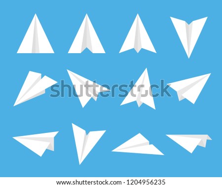 set of fold paper airplane inculde side and front view, flat vector illustration
