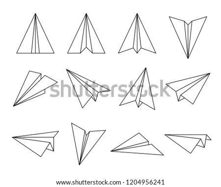 set of fold paper airplane inculde side and front view, outline editable stroke