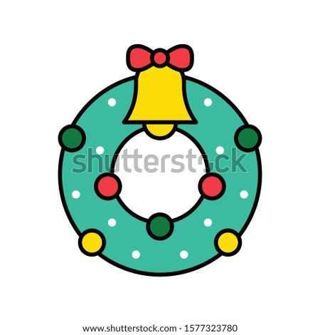 Christmas wreath and ribbon bell vector in filled design