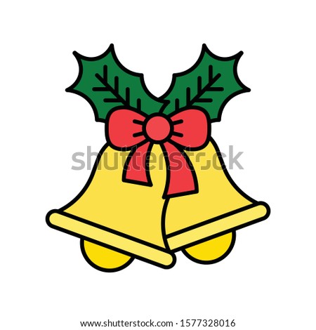 chirstmas bell, ribbon and holly leaves vector in filled style 