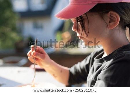 Similar – Image, Stock Photo Anticipation grows: terrace with tables, seating and a kettle grill is prepared for invited guests