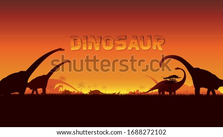 Dinosaurs in prehistoric scene background.