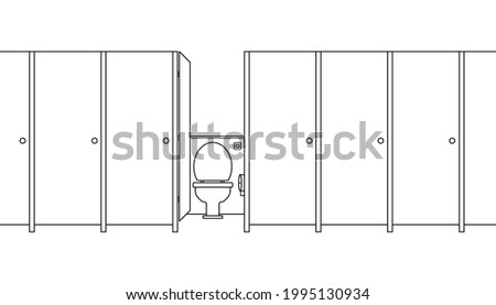 The public toilet cubicles for women. Vector illustration of room interior concept.