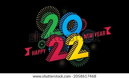 Vector Happy New Year 2022 with fireworks and text design.