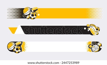 Set of lower third or sport banner design with balls template isolated on white background.