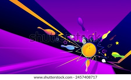 Bowling abstract background with glowing colors neon lights design. 
