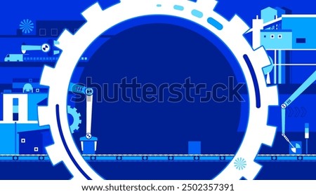 Manufacturing industry with conveyor and blank space. Vector illustration of machinery equipment in industrial