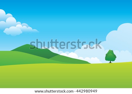 Green Hill Landscape. Vector Illustration Of Panorama View With ...