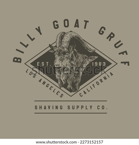 HAND DRAWN BILLY GOAT LOGO SHAVING HIPSTER ANIMAL WILDLIFE LOGO ILLUSTRATION VINTAGE TSHIRT TEE PRINT FOR APPAREL MERCHANDISE