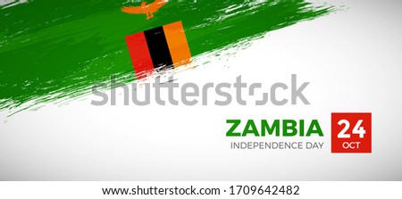 Happy independence day of Zambia. Brush painted grunge flag of Zambia country. Abstract brush flag vector background