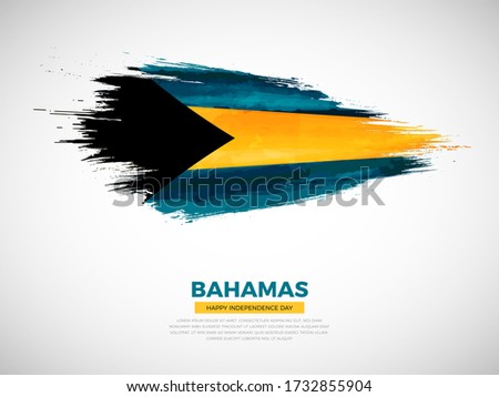 Grunge style brush painted Bahamas country flag illustration with Independence day typography. Artistic watercolor brush flag vector