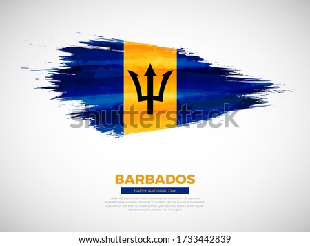 Grunge style brush painted Barbados country flag illustration with Independence day typography. Artistic watercolor brush flag vector