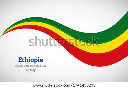 Abstract shiny Ethiopia wavy flag background. Happy independence day of Ethiopia with creative vector illustration