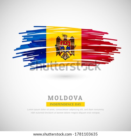 Brush flag of Moldova country. Happy independence day of Moldova with grungy flag background