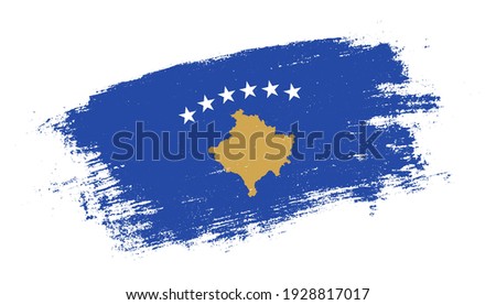 Flag of Kosovo country on brush paint stroke trail view. Elegant texture of national country flag