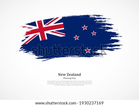Happy waitangi day of New Zealand with national flag on grunge texture