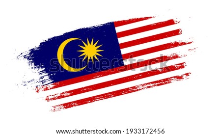 Flag of Malaysia country on brush paint stroke trail view. Elegant texture of national country flag