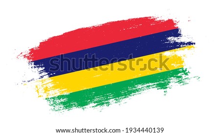 Flag of Mauritius country on brush paint stroke trail view. Elegant texture of national country flag