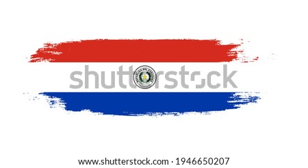 Brush painted national flag of Paraguay country isolated on white with design element in texture style