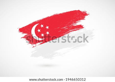 Happy independence day of Singapore with vintage style brush flag background
