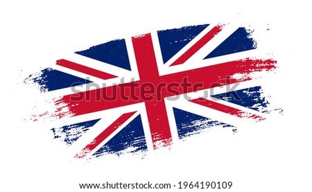 Country Flag of United Kingdom paint brush stroke with trail. Elegant texture of national country flag