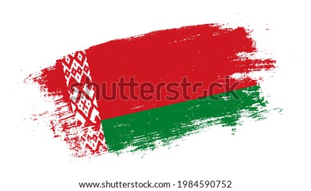 Flag of Belarus country on brush paint stroke trail view. Elegant texture of national country flag
