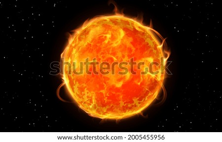Bright Sun against dark starry sky in Solar System. vector sun in a space background. Sun with rays bursts and glow on space background. Fire Planet or Red Planet. Vector Illustration EPS10