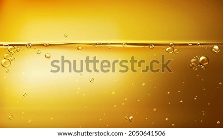 Golden oil liquid background. Template cosmetic products with oil Q10. Olive oil. Vegetable oil background. Realistic golden liquid surface. Used as wallpaper, industrial concept. Vector illustration