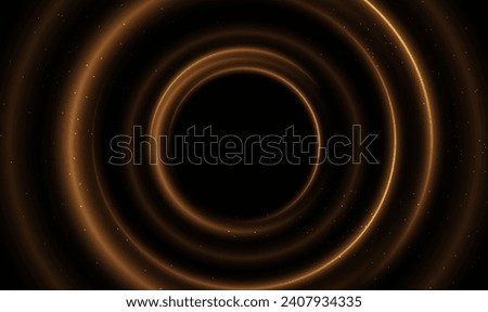 Circular light trails on space background. Golden glowing circular frame. Portal and frame, abstract light of movement and speed. Science fiction futuristic 3D speed tunnel warp. Science Vector EPS10.