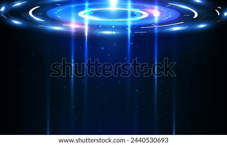 Sci-fi digital high-tech in glowing HUD. Portal and hologram science futuristic stage in cyberspace. Teleport podium. GUI,UI. Magic warp gate in game fantasy. Technology and Science. Tech Vector EPS10