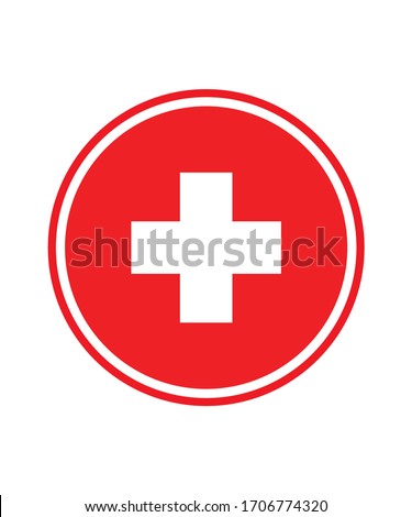plus button vector illustration, white and red color combination. medical icon isolated on white.