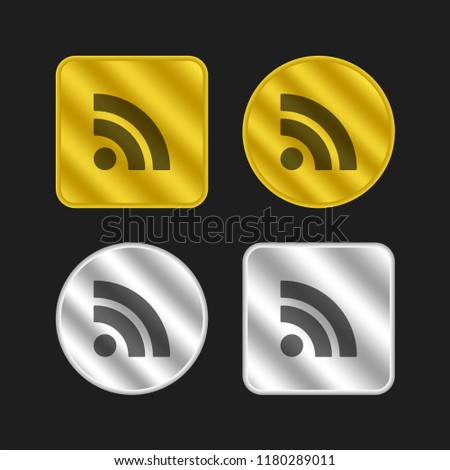 RSS feed symbol gold and silver metallic coin logo icon design