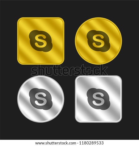 Skype gold and silver metallic coin logo icon design