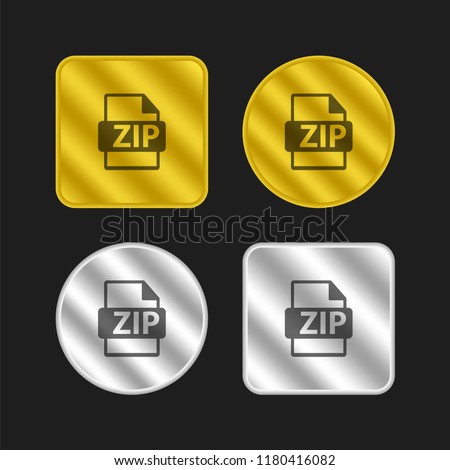 ZIP file format gold and silver metallic coin logo icon design