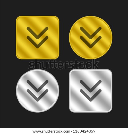 navigate arrows pointing to down gold and silver metallic coin logo icon design