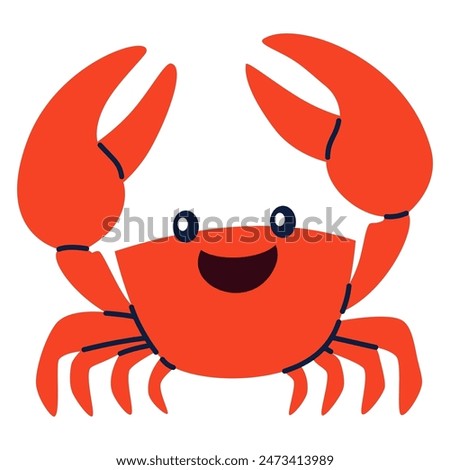 Children's flat vector illustration on white background. Cute red crab 