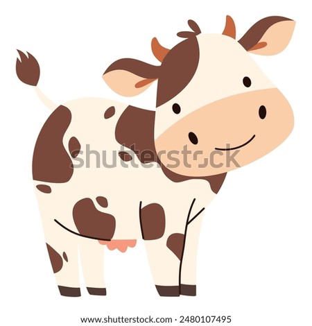 Flat vector illustration. Farm animals, cute cow on white background 