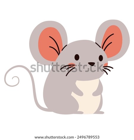 Flat vector illustration in children's style. Animals of the forest. Cute mouse on white background 