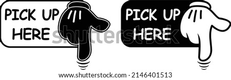 Pick Up Here Finger Pointing Down Label Icon Vector