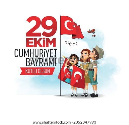Turksish Patriotic children salute the flag on October 29 republic day (Translate: Happy october 29 republic day)