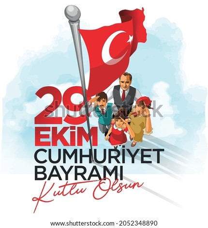 illustration of Turkish people saluting flag of Turkish with pride on Happy Republic Day. (Translate: Happy october 29 republic day)
