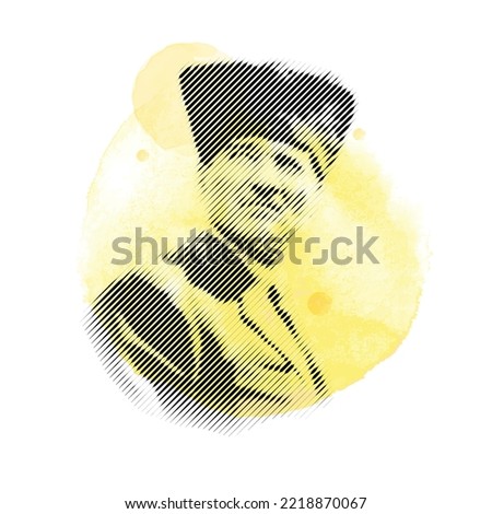 Abstract line art portrait illustration of Mustafa Kemal Atatürk who is first president of Republic Turkey.