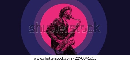 A vector sketch illustration of a hat-wearing, saxophone-playing jazz artist.