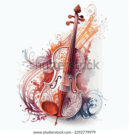 ornamental vector watercolor illustration of violin